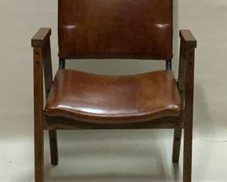 Mid-century Modern Oak Arm Chair with Brown Naugahyde Upholstery Seat and Back