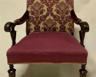 Early 20th Century Mahogany Wood Frame Upholstered Arm Chair