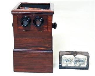 Antique Walnut  Double Viewer Stereoview Stereoscope with large Collection of Stereocards