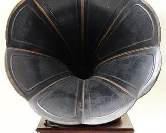 Columbia Antique Hand Crank Oak Case Phonograph with Exterior Horn