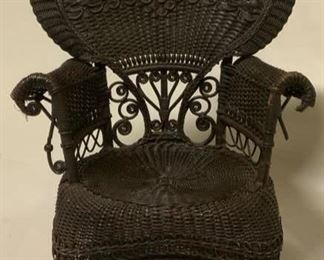 Victorian Black Wicker Stick and Ball Trim Rocker