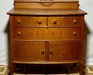 Antique Quarter Sawn Tiger Striped Oak Bow Front Buffet/Sideboard  (42”W x 21”D x 38”H)
