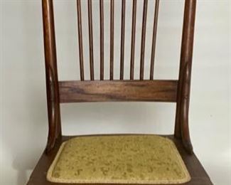 Antique Pressed & Spindle Back Rabbit Eared Sewing/Nursing Rocker with Upholstery Seat
