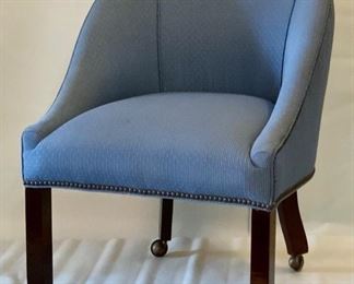 Set of 4 Blue Upholstery Tub Style Dining Chairs with Casters in the style of Amish Bristow 