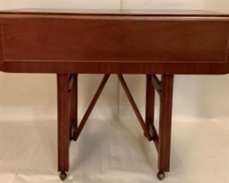 Baker Furniture Co. USA Convertible 3-in-1 Table.  Drop Leaf 36” Square Luncheon/Game Table, Folds down  to a Drop-Side 18”H Coffee Table