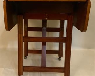 Side View: Baker Furniture Co. USA Convertible 3-in-1 Table.  Drop Leaf 36” Square Luncheon/Game Table, Folds down  to a Drop-Side 18”H Coffee Table