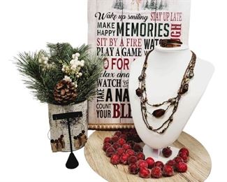 Brown Beaded Chunky Necklace, Earrings Bracelet