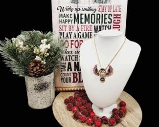 Purple Rhinestone Owl Necklace