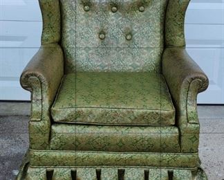 Vintage Green Leather Wingback Chair