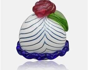 Vintage Handmade Signed Art Glass Dessert Colbalt White Art Glass by Melanie Guernse