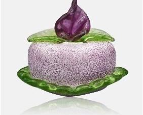 Vintage Handblown Purple Dessert  Whimsical Signed Art Glass by Melanie Guernse W/flower