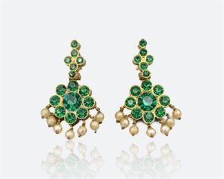 Silver Rhinestone Faux Emerald Earrings