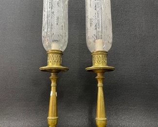 BRASS ETCHED GLASS CANDELABRA