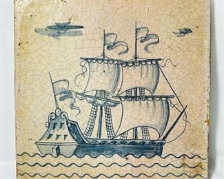 Painted Terra cotta Clipper ship