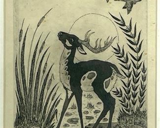 Woody Crumbo Pencil Signed Etching on Paper