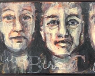 Paula Amt Original Acrylic Painting on Canvas. Titled Four Strangers. Signed on Back