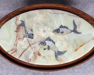 Fantastic inlaid onyx Gemstone Table top with wood base.