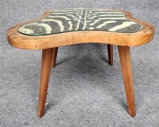 Mid Century Modern MCM Zebra Skin Glass Top Side End Table