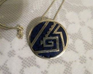 Mexican lapis and sterling pendant/brooch necklace. $45