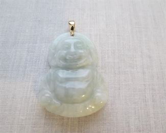14k gold jade happy Buddha pendant. $150