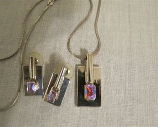 Gertrude Zachary, Ronnie Willie Navajo sterling silver pendant and earrings.
