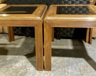 1980s Wood Glass End Tables Pair