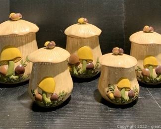 Five Vintage Ceramic Mushroom Canisters by Arnels