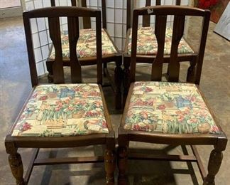 Four Dining Side Chairs with Floral Seats
