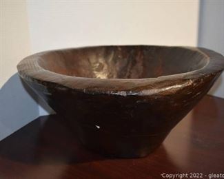 Hand Carved Tribal Style Dark Brown Wooden Display Bowl