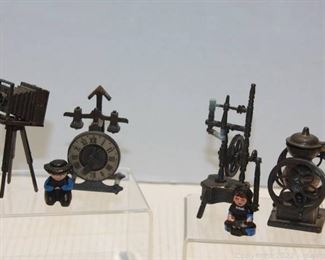 Metal Miniature Vintage Replicas and 2 Cast Iron Amish Mini Figures