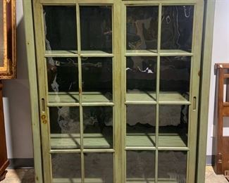 Solid Pine Display Cabinet in Stained Green