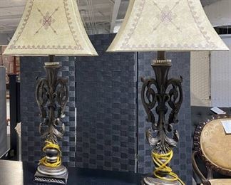 Tall Scroll Base Buffet Lamps Pair