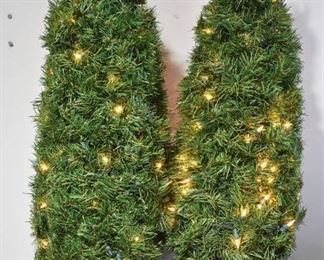 Two Pre Lit Topiary Christmas Trees in Baskets