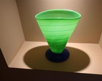 15   Green  art  glass vase   8"  x  7"    50.00