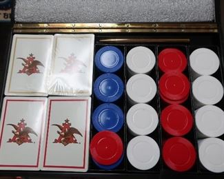 136.  Anheuser Busch poker set never opened   50.00