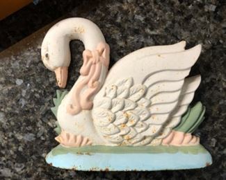 Antique iron swan doorstop