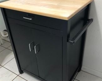 Rolling kitchen cabinet, butcher block top