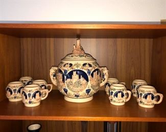 Made in Germany by Dertz. Punch bowl and eight mugs