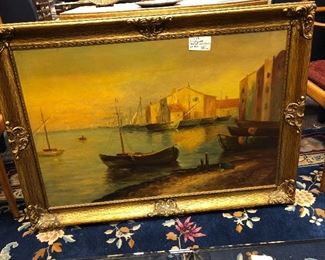 Signed Italian coastline oil on canvas ca. 1930