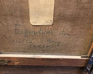 Back of painting with legend in old German “ From collection of Castle Stifling, Vaduz (Vaduz was in Lichtenstein). 