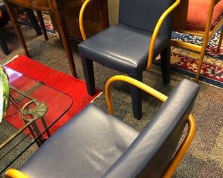 2 of 4 B & B Italia blue leather arm chairs