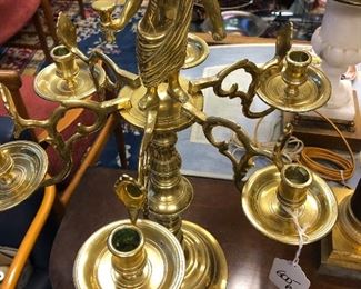 Pair of eccentric 19th C. European large brass candelabra 
