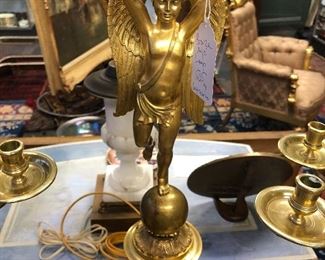 Beautiful gilt bronze winged person lamp