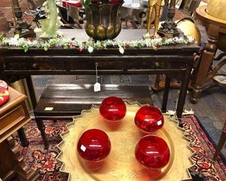 Antique lacquer Chinese altar table in background 