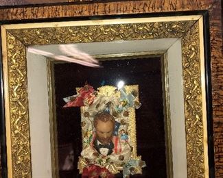 Victorian shadowbox with wax memorial probably of Ulysses S Grant