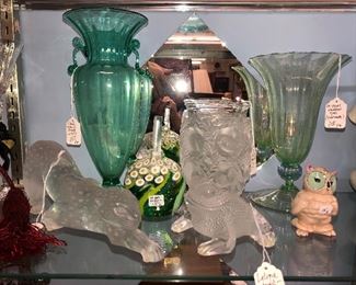 Lalique panther, Lalique frog or toad, Lalique vase, antique Venetian glass vases