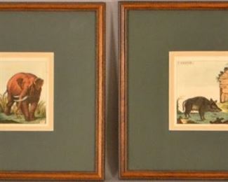 Pair Of 19th Century Animal Scenes: Elephants In The Bush And Boars In The Pen