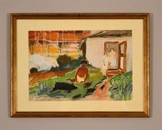 Boy In The Garden With Animals, Signed Conrad
