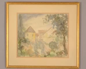 Provincial Village Watercolor, Mid-20th Century
