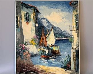 Giovanni Camprio (Italian, 1915-1999), Mediterranean Village On The Water